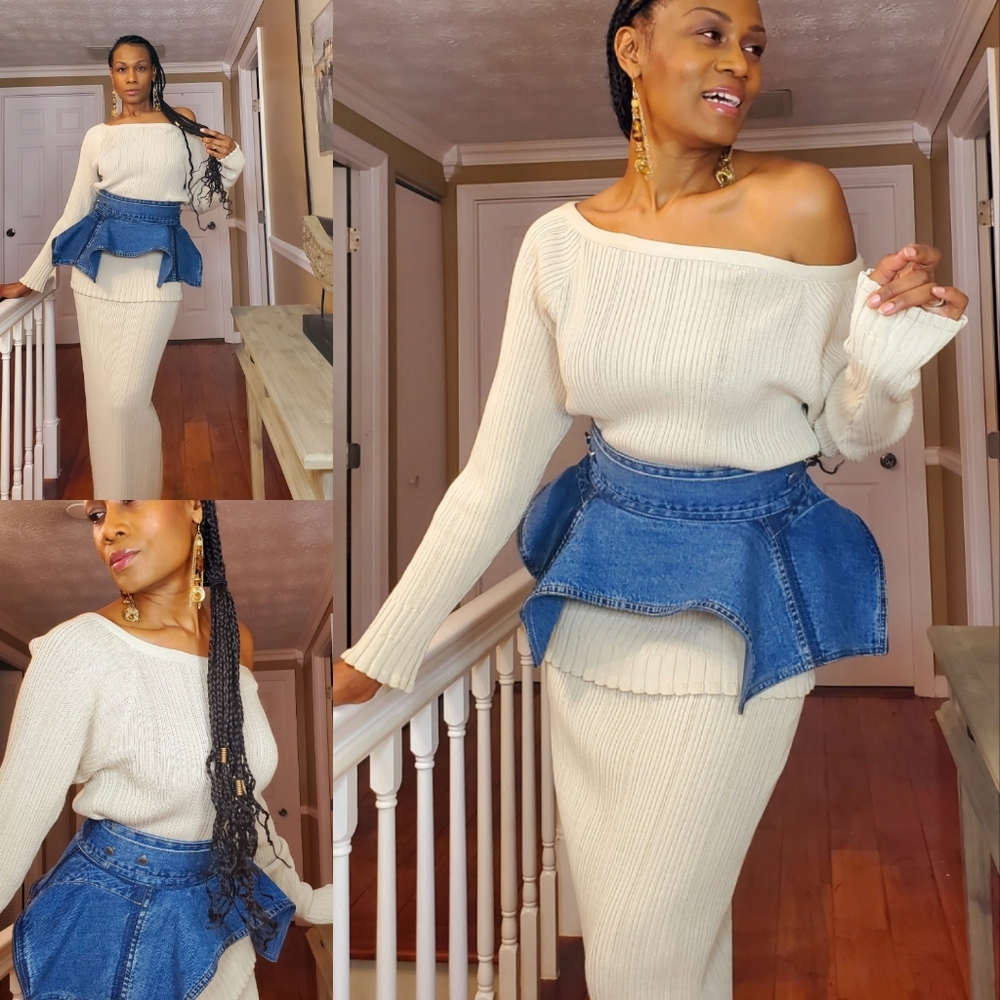 Denim Peplum Belt. Handcrafted One-of-a-kind. From Upcycled Denim - Picture 2 of 5